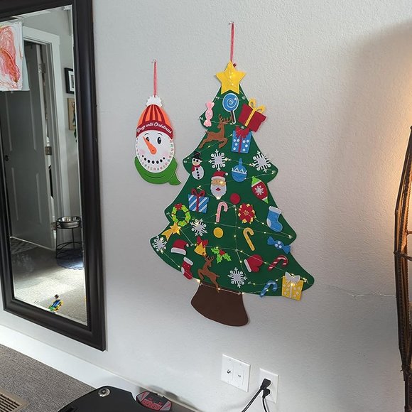 3ft DIY Lighted Felt Christmas Tree Set Plus Snowman 33 Ornaments Kids Gift - Picture 9 of 10